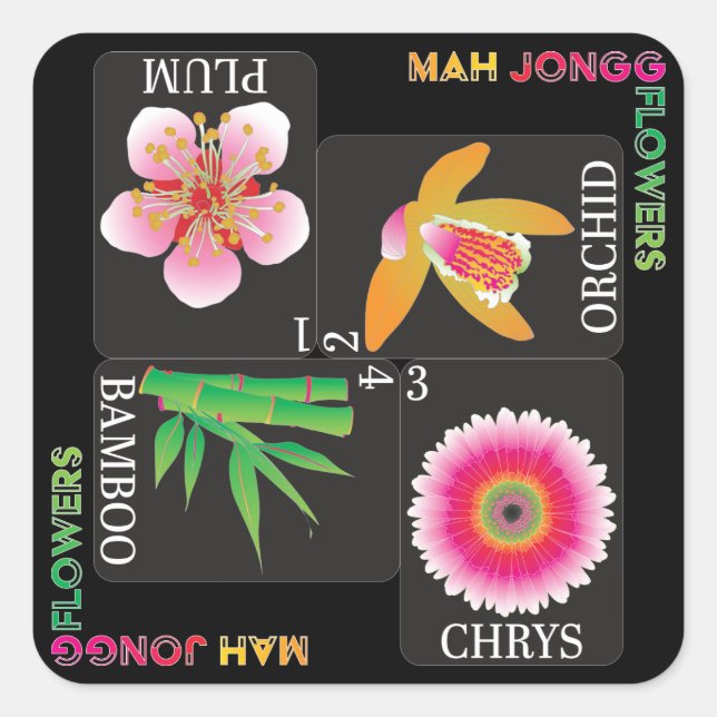 Mah Jongg 4 Blume Stickers (Vorderseite)