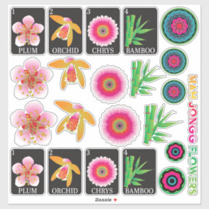 Mah Jongg 4 Blume Stickers Aufkleber