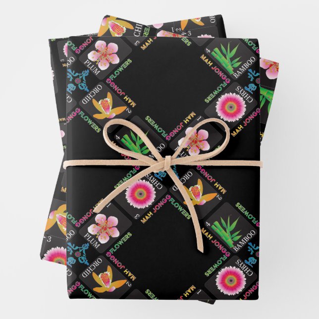 Mah Jongg 4 Blume Wrapping Paper Geschenkpapier Set (Beispiel)