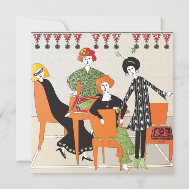 Mah Jongg Banner Neujahr Feiertagskarte (Vorderseite)