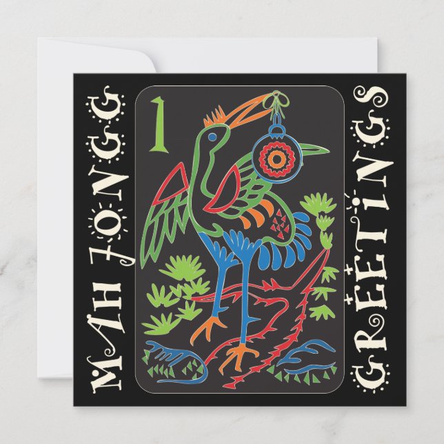 Mah Jongg Bird Greetings Flat Card Einladung (Vorderseite)