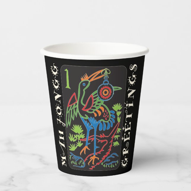 Mah Jongg Bird Greetings Paper Cups Pappbecher (Vorderseite)