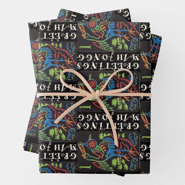 Mah Jongg Bird Greetings Wrapping Paper Geschenkpapier Set (Beispiel)