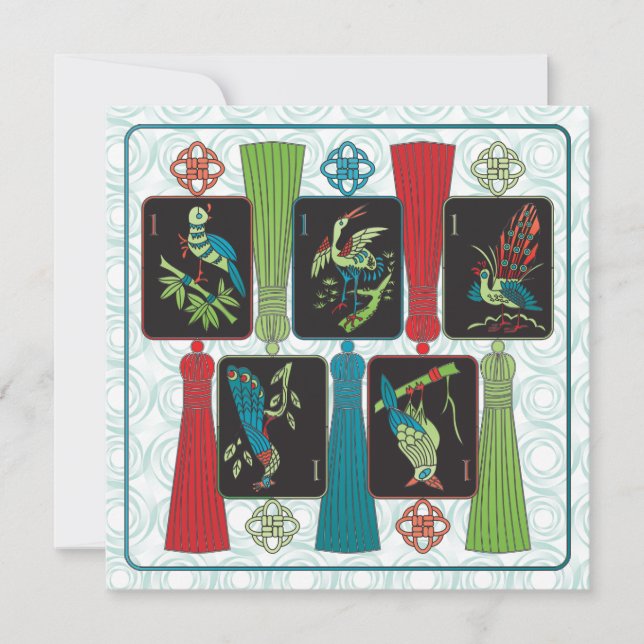Mah Jongg Bird Tassels Flat Card (Vorderseite)
