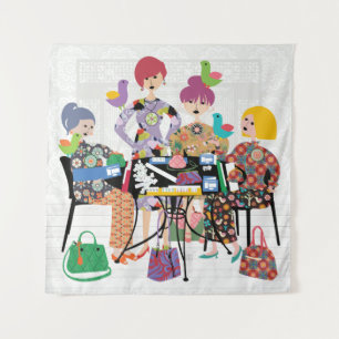 Mah Jongg Birds Tapestry Wandteppich