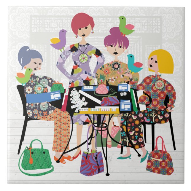 Mah Jongg Birds Tile Fliese (Vorderseite)