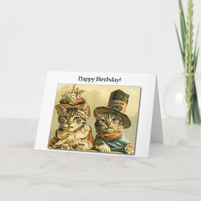 Mah Jongg Birthday Card Viktorianische Katzen Karte (Vorderseite)
