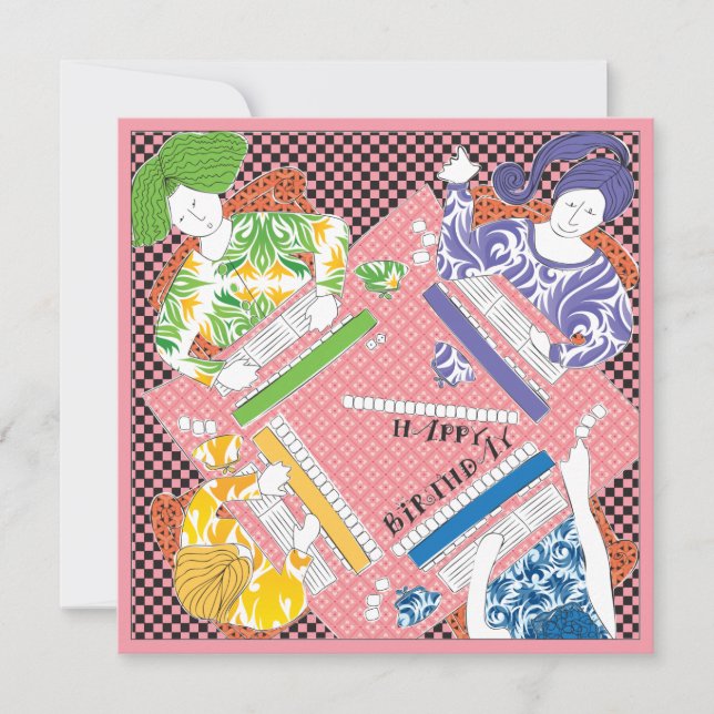 Mah Jongg Birthday Game Flat Card Einladung (Vorderseite)