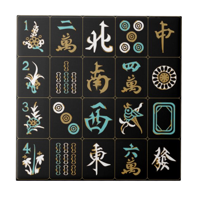 Mah Jongg Black/Aqua/Sand Tile Fliese (Vorderseite)