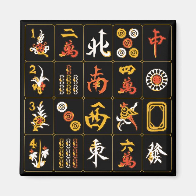 Mah Jongg Black/Orange/Gelb Magnet (Vorne)