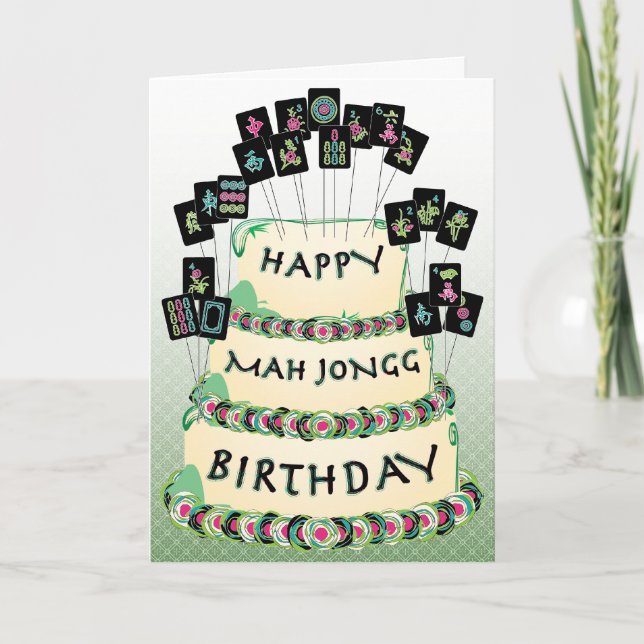 Mah Jongg Cake Birthday Card Karte (Vorderseite)