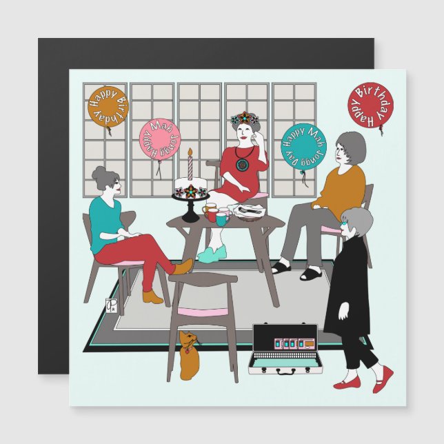 Mah Jongg Cat Birthday Magneteinladung (Vorne/Hinten)