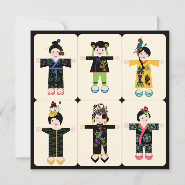 Mah Jongg Dolls Flat Card Einladung (Vorderseite)