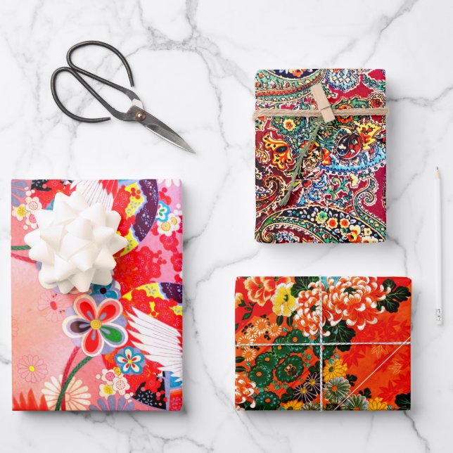 Mah Jongg Egrets und Paisley Geschenkpapier Set (Vorderseite)