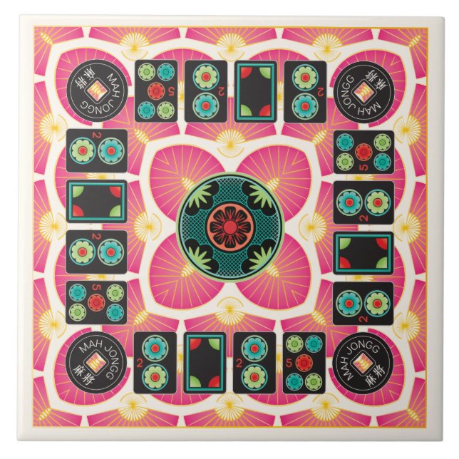 Mah Jongg Fan 2025 Keramik Tile Fliese (Vorderseite)