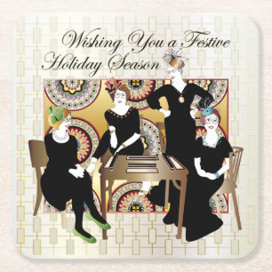 Mah Jongg Festive Rechteckiger Pappuntersetzer