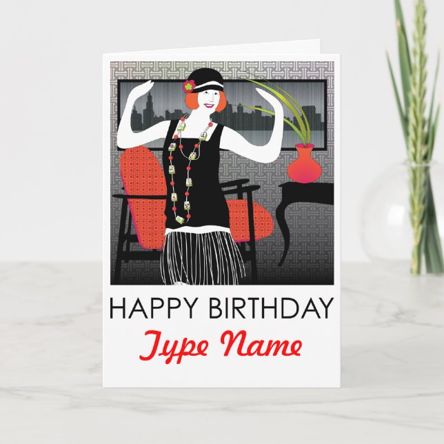 Mah Jongg Flapper Dancer Birthday Card Karte (Vorderseite)