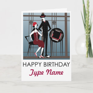 Mah Jongg Flappers Couple Birthday Card Karte