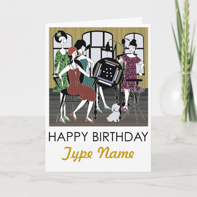 Mah Jongg Flappers Dog Birthday Card Karte (Vorderseite)
