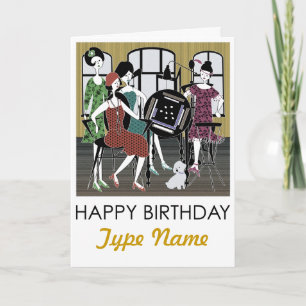 Mah Jongg Flappers Dog Birthday Card Karte