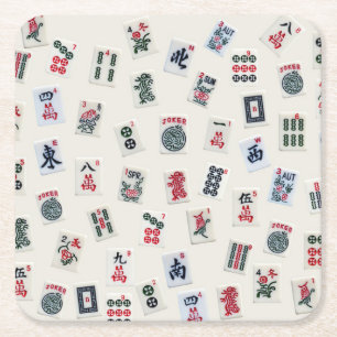 Mah Jongg Fliesensymbole auf Abzeichen Rechteckiger Pappuntersetzer