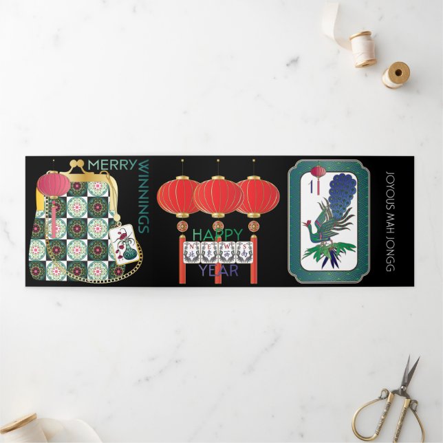 Mah Jongg Holiday Trifold-Karte Dreifach Gefaltete Urlaubskarte (Außenbereich)