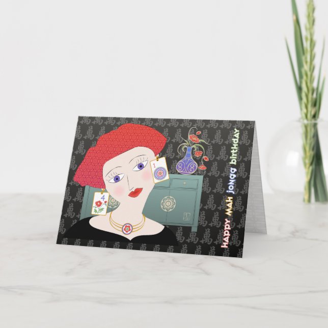 Mah Jongg Lady 01 Card Dankeskarte (Vorderseite)