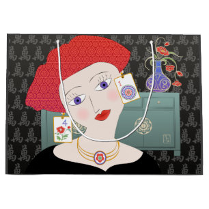 Mah Jongg Lady 01 Geschenktasche Große Geschenktüte