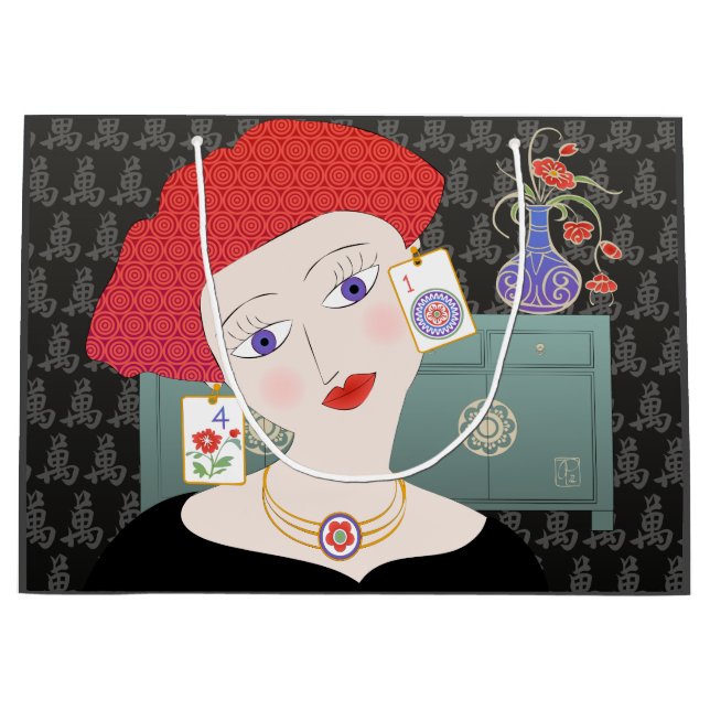 Mah Jongg Lady 01 Geschenktasche Große Geschenktüte (Vorderseite)