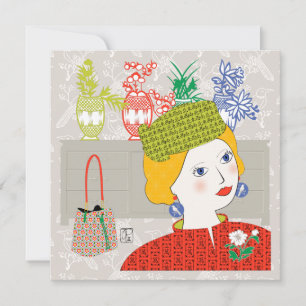 Mah Jongg Lady 03 Flachkarte Einladung