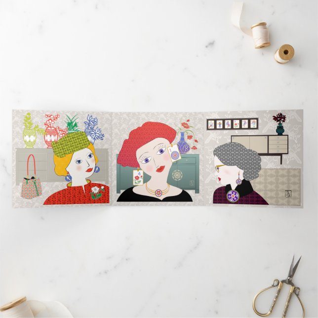 Mah Jongg Ladys Trifold Card Dreifach Gefaltete Karte (Innenseite)