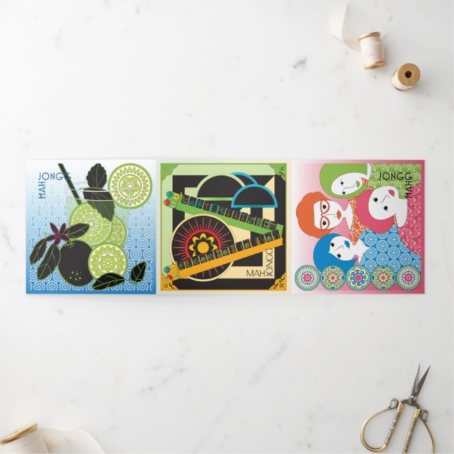 Mah Jongg Limericks 2 Trifold Card Dreifach Gefaltete Karte (Außenbereich)