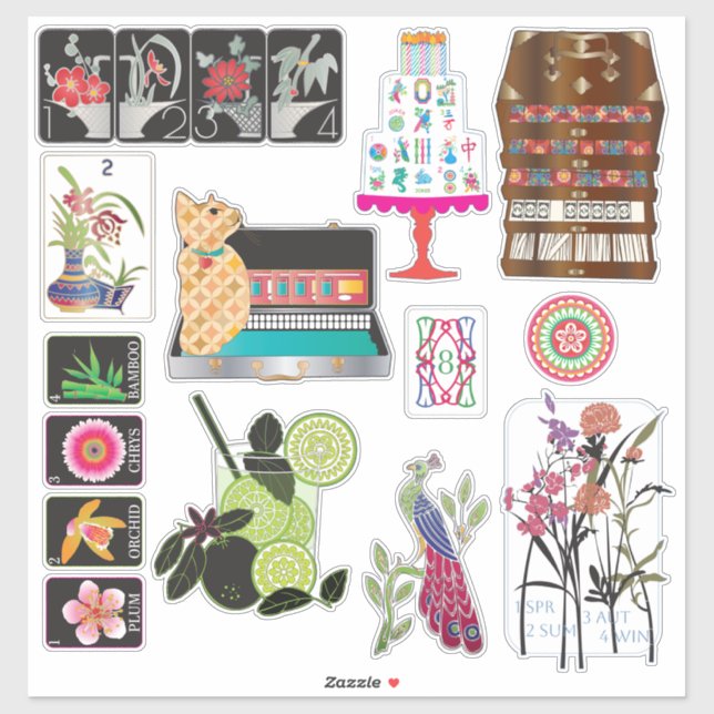 Mah Jongg Mix03 Vinyl Stickers Aufkleber (Blatt)