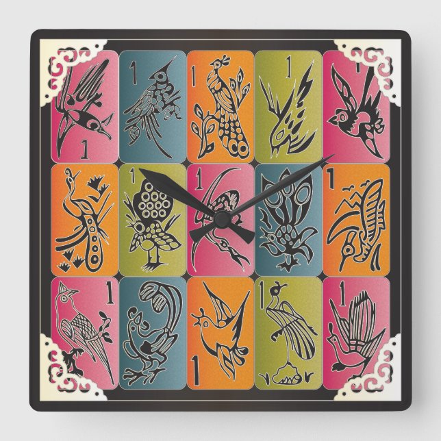 Mah Jongg One Bams Quadratische Wanduhr (Vorderseite)