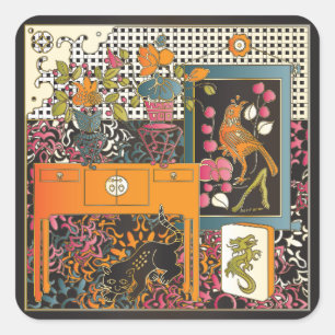 Mah Jongg Orange Quadratischer Aufkleber