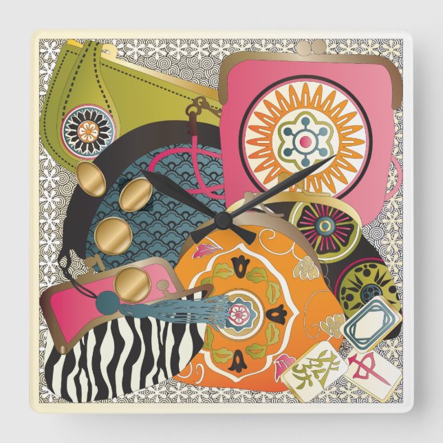 Mah Jongg Purses Quadratische Wanduhr (Vorderseite)