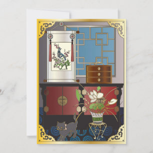 Mah Jongg Red Cabinet Flat Card Dankeskarte