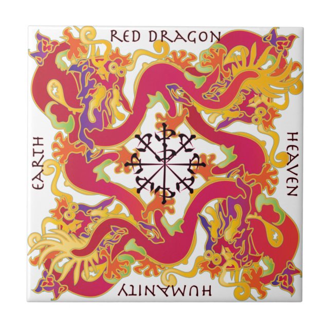 Mah Jongg Red Dragon Tile Fliese (Vorderseite)
