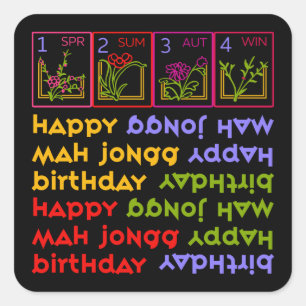 Mah Jongg Seasons Birthday Quadratischer Aufkleber