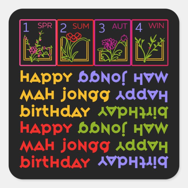 Mah Jongg Seasons Birthday Quadratischer Aufkleber (Vorderseite)