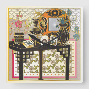 Mah Jongg Table Quadratische Wanduhr