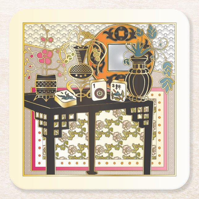 Mah Jongg Table Rechteckiger Pappuntersetzer (Vorderseite)