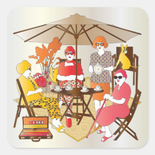 Mah Jongg Tea Party Quadratischer Aufkleber