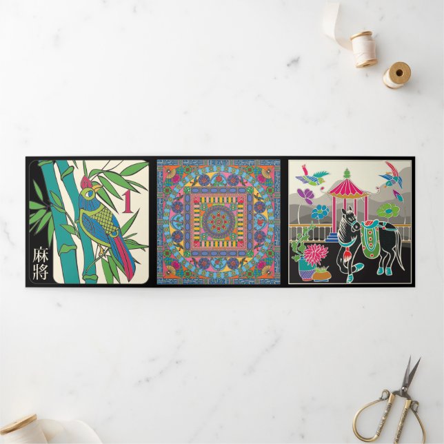 Mah Jongg Tiles Trifold Card Dreifach Gefaltete Urlaubskarte (Außenbereich)