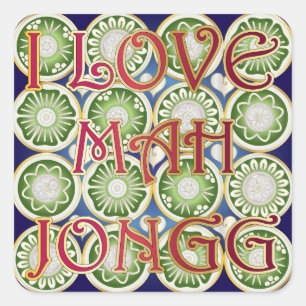Mah Jongg Valentine I Liebe MJ Quadratischer Aufkleber