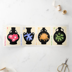 Mah Jongg Vases Trifold Card Dreifach Gefaltete Karte