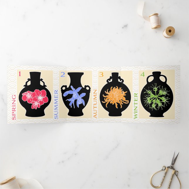 Mah Jongg Vases Trifold Card Dreifach Gefaltete Karte (Innenseite)