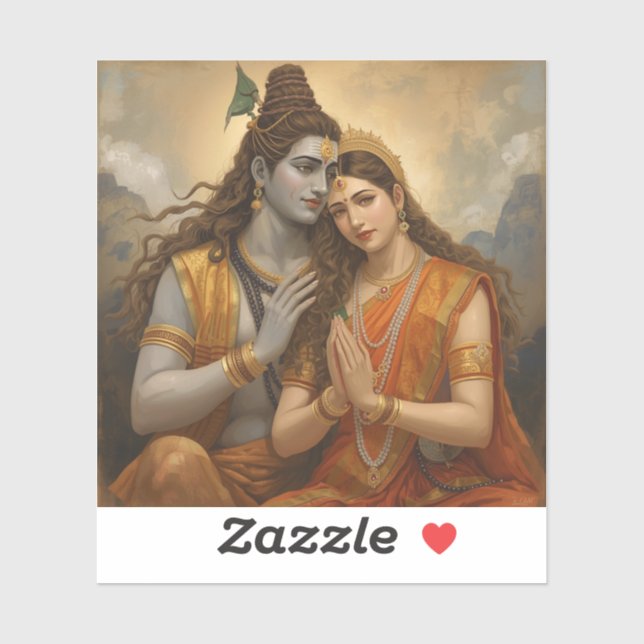 Mahadev and Mata Parvati Painting Arts Aufkleber (Blatt)