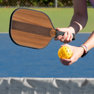 Mahagoni-Holz und braune Ledertextur-Monogramm Pickleball Schläger