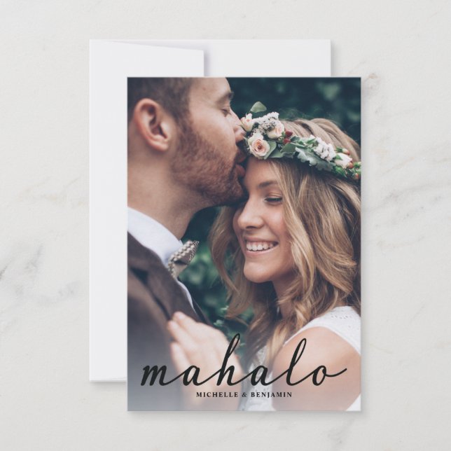 Mahalo Modern Elegante Wedding Danke Foto Card (Vorderseite)